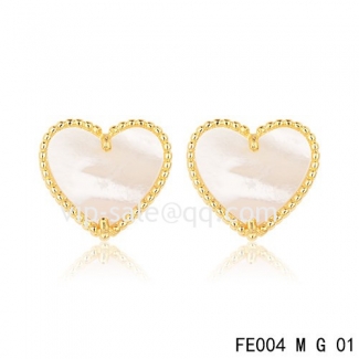 Replica Van Cleef & Arpels Sweet Alhambra Heart Yellow Earrings,White Mother-Of-Pearl